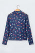 Polka Dot Floral Mesh Long Sleeve High Neck Pullover Sheath Top