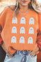 Ghost Print Corded Round Neck Pullover Sweatshirt