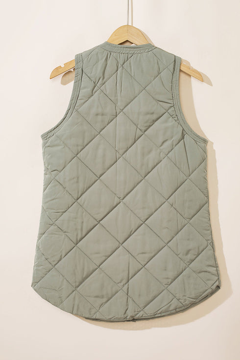 Solid Color Quilted Longline Outerwear Pocket Vest