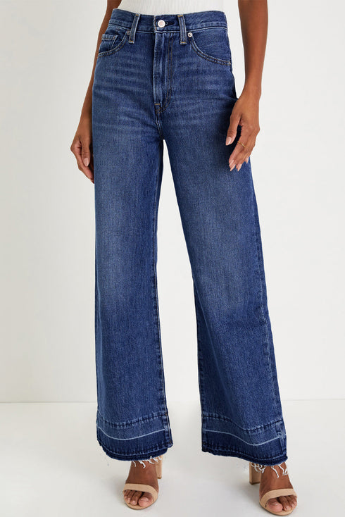 High Rise Straight Loose Raw Hem Cuffed Jeans