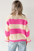 Cotton Striped Pattern Textured Drop Shoulder Sweater