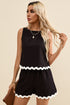 Casual Paneled Print Ricrac Trim Tank Top Short Set