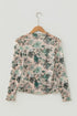 Western Allover Floral Print Sheer Long Sleeve Mesh Top