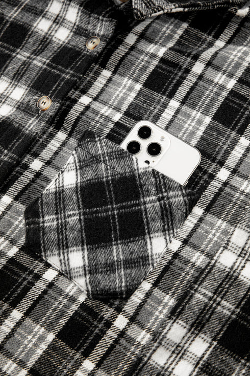 Plaid Long Sleeve V Neck Shift Shirt Jacket