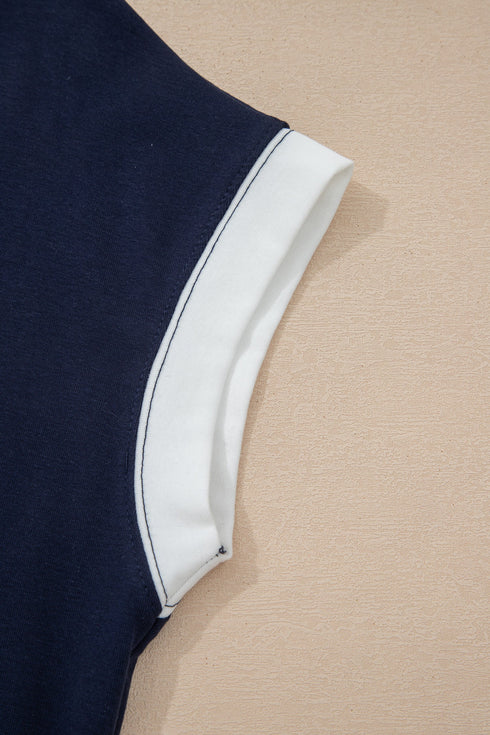 Americana Striped Zip Up Collared T Shirt Mini Dress