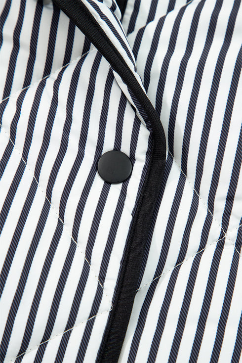 Stripe Print Contrast Trim Quilted Snap Button Vest