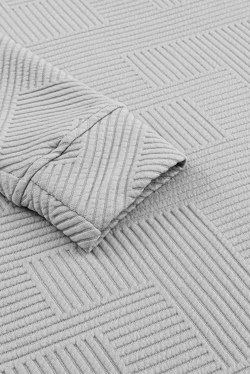 Textured Long Sleeve Top And Drawstring Lounge Short Sets