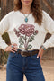 Western Floral Drop Shoulder Lightweight Knit Pullover Sweater