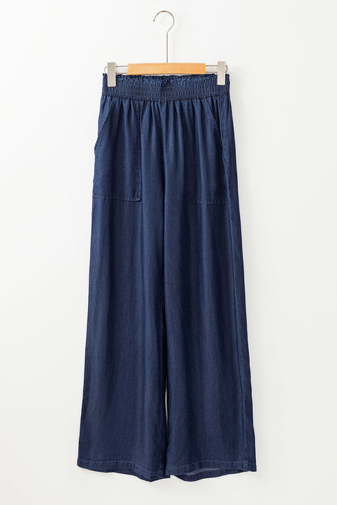 Soft Denim Smocked High Waist Wide Leg Jeans