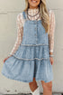 Washed Denim Tiered Flowy Western Overall Mini Dress