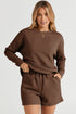 Textured Long Sleeve Top And Drawstring Lounge Short Sets