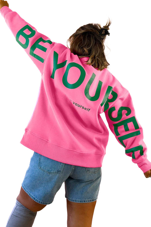 Slogan Print Round Neck Long Sleeve Sweatshirt