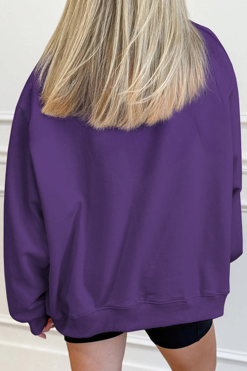 Sequined Ghost Print Mock Neck Graphic Sweatshirt