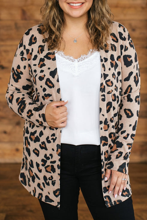 Leopard Print Long Sleeve V Neck Tunic Jacket