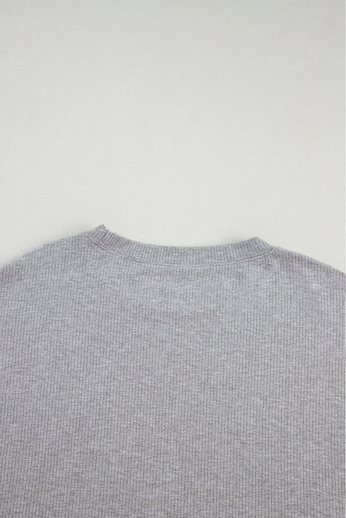 Solid Ribbed Loose Tunic Top And Slim Short Sets