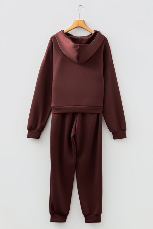 Active Solid Cropped Hoodie Drawstring Jogger Pant Set