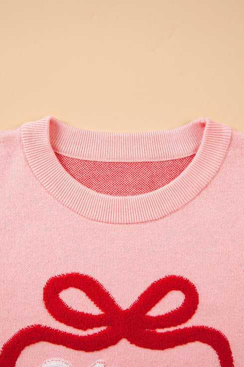 Drop Shoulder Round Neck Towel Embroidery Slogan Pullover Sweater