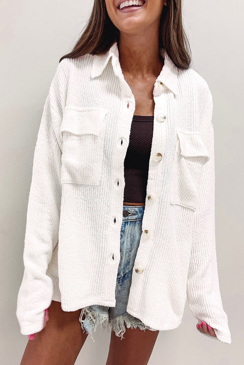 Casual Textured Corduroy Long Sleeve Button Down Jacket