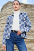 Checkered Print Patchwork Button Up Denim Jacket