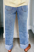 Center Seam Cuffed Hem Straight High Waist Denim Jeans
