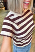 Striped Ribbed Knit Cable Short Sleeve Sweater