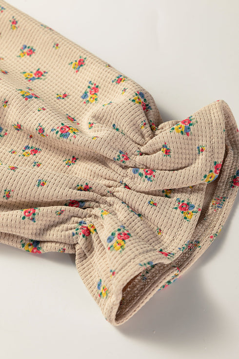 Bohemian Floral Plaid Patchwork Distressed Waffle Knit Shacket