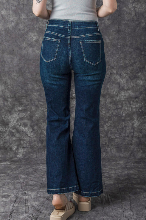 High Rise Ripped Straight Leg Western Denim Jeans