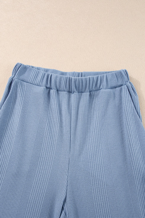 Textured Ribbed Ruffle Tank Top Wide Leg Pant Set