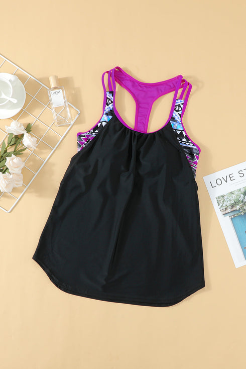 Geometric Accent Strap Scoop Neck Swim Tankini Top