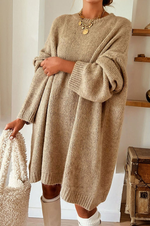 Oversized Chunky Knit Crew Neck Sweater Dress
