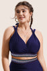 Embroidered Trim Wrap Tie High Waisted Plus Size Swimwear