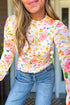 Floral Print Sheer Mesh Lettuce Trim Long Sleeve Top