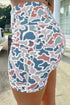 Abstract Camouflage Printed Seam Detail Biker Shorts