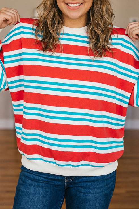 Striped Long Sleeve Round Neck Tunic Sweatshirt