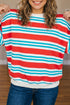 Striped Long Sleeve Round Neck Tunic Sweatshirt
