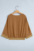 V Neck Glitter Trim Patchwork Button Front Blouse