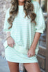 Stripe Ribbed Trim Half Sleeve Top Mini Skort 2Pcs Outfit Dress Set