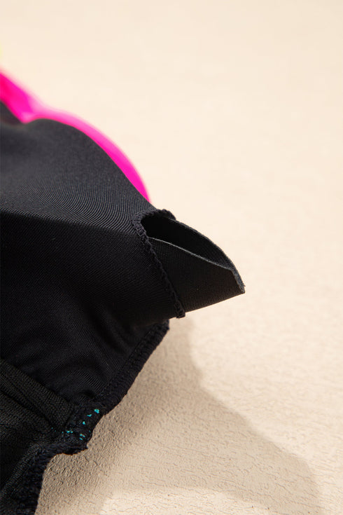 Active Textured Floral V Neck Crisscross Backless Tankini