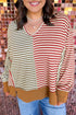 Striped V Neck Oversized Long Sleeve Top