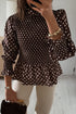 Southern Belle Polka Dot Ruffled Neck Shirred Hem Blouse