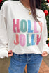 Applique Slogan Round Neck Long Sleeve Sweatshirt