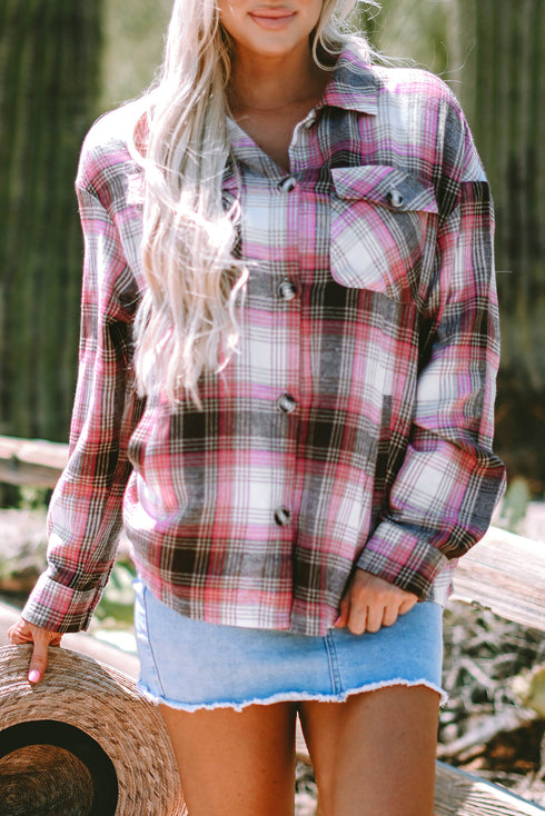 Exclusive Casual Flap Pocket Button Up Plaid Shacket