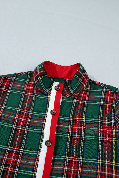 Plaid Button Front Short Sleeve Shift Mini Dress