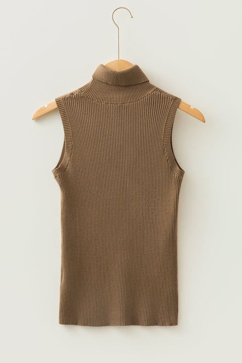 Western Ribbed High Neck Sleeveless Slim Fit Sweater Vest