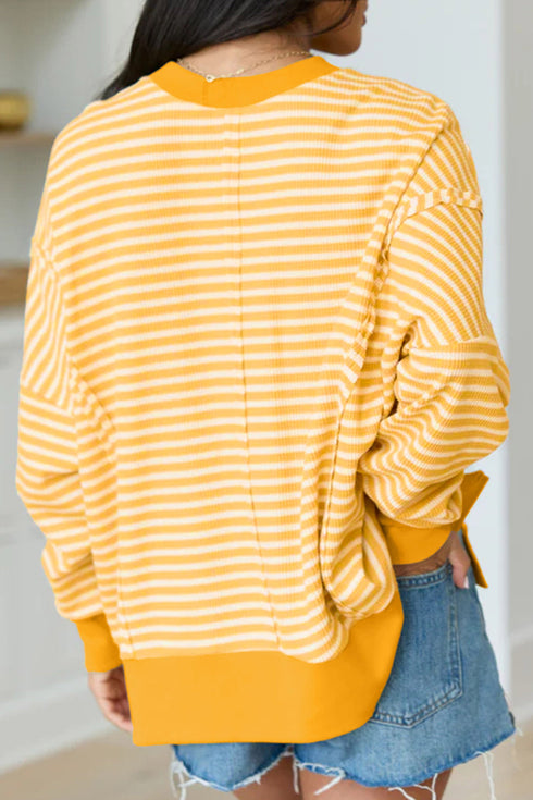 Boo Sequin Ghost Stripe Split Hem Long Sleeve Tee