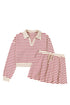 Stripe Cropped Collared Pullover Bubble Skirt Two Piece Dress