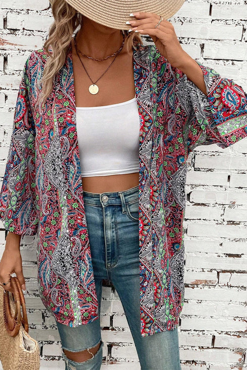 Bohemian Paisley Print Open Front Kimono