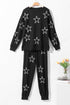 Star Print Long Sleeve Drawstring High Waist Pant Set