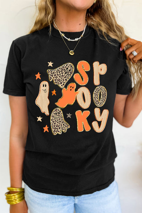 Spooky Ghost Print Short Sleeve Graphic Tee