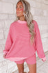 Striped Ribbed Patchwork Mock Neck Baggy Pullover Short Set